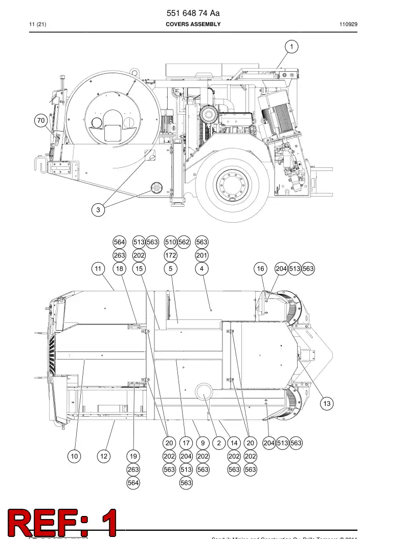 55164875 551 648 75 COVER ASSEMBLY - Sandvik Technical Drawing