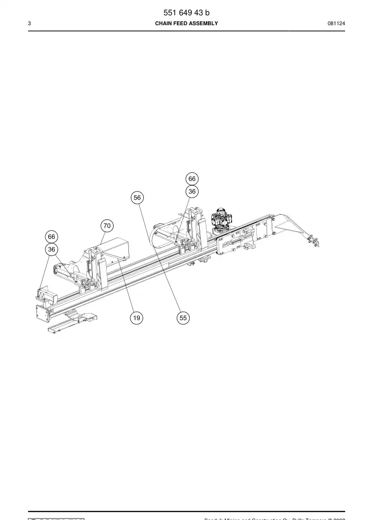 55164943b 551 649 43b CHAIN FEED ASSEMBLY - Sandvik Technical Drawing