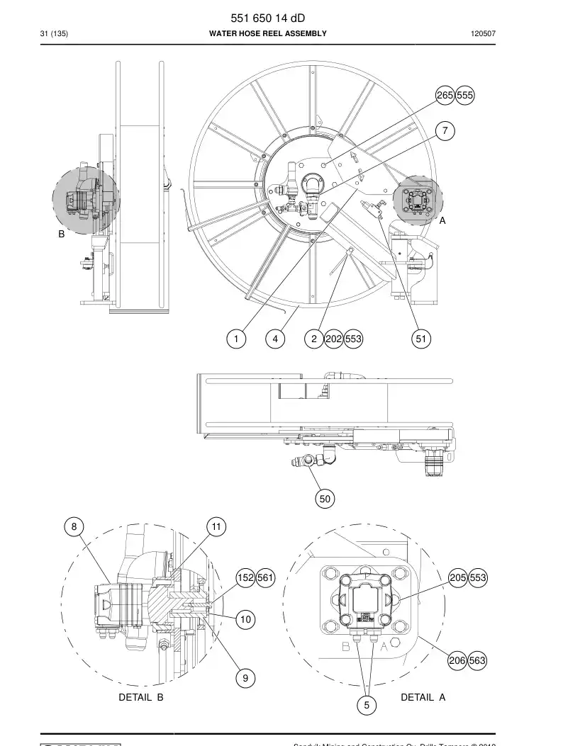 55165014e 551 650 14e Reel, Water Hose - Sandvik Technical Drawing