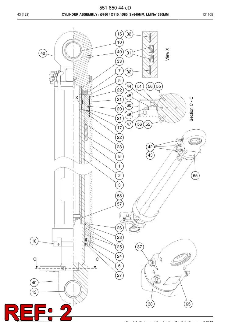 55165045a 551 650 45a PISTON Rod Assembly - Sandvik Technical Drawing