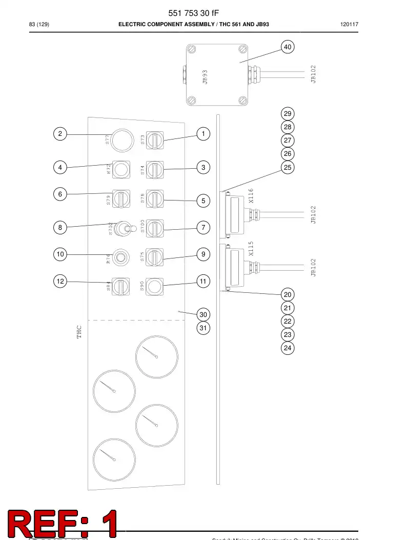 55165052 551 650 52 Switch, Selector - Sandvik Technical Drawing