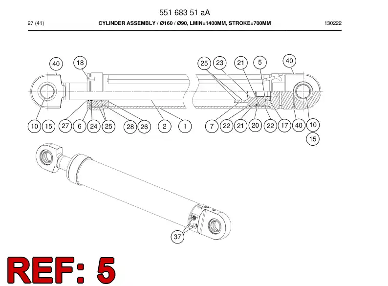 55165115a 551 651 15a PISTON - Sandvik Technical Drawing