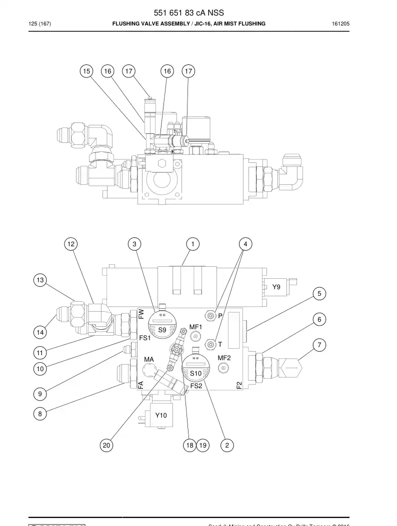 55165183c 551 651 83c Flushing Valve Assembly - Sandvik Technical Drawing