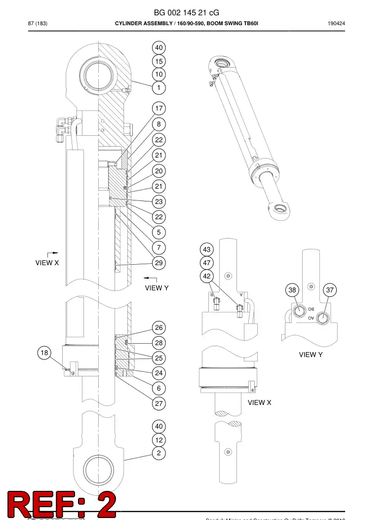 55165257a 551 652 57a PISTON Rod Assembly - Sandvik Technical Drawing