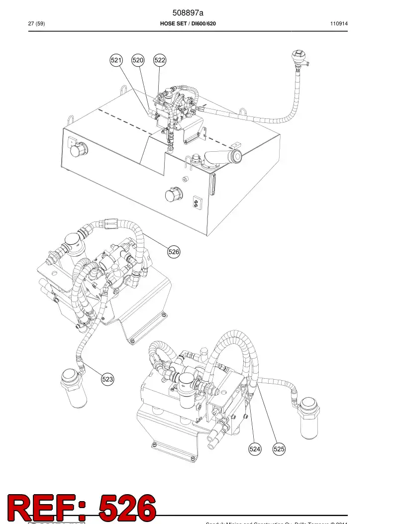 55165290 551 652 90 Hose assembly - Sandvik Technical Drawing