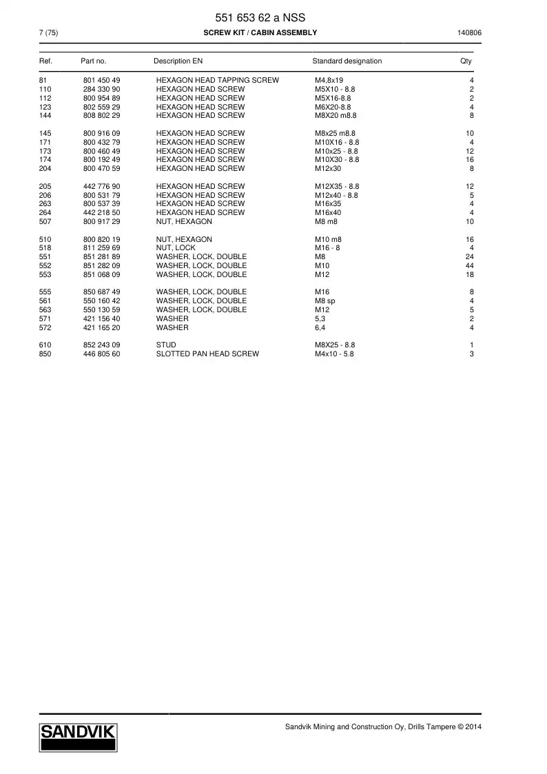 55165362a 551 653 62a Screw set - Sandvik Technical Drawing