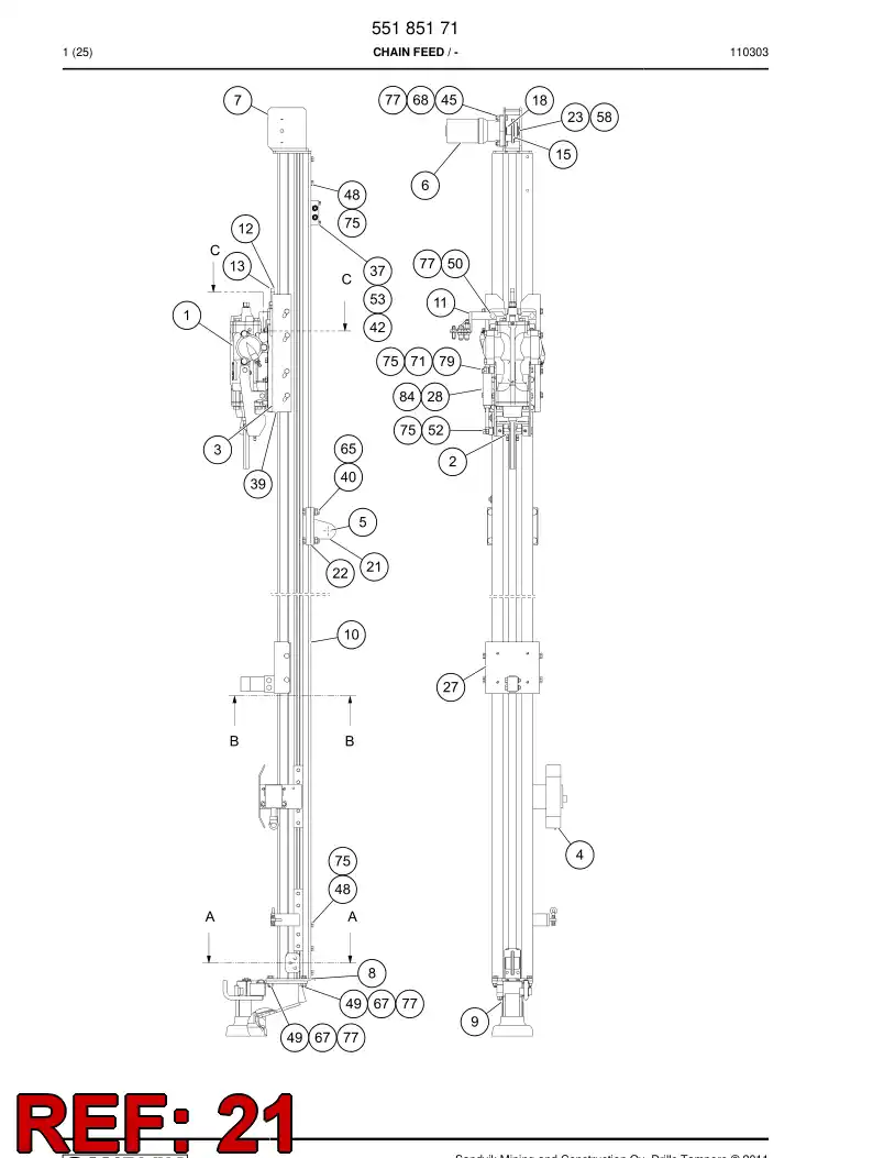 55165554 551 655 54 Bracket, Cylinder - Sandvik Technical Drawing