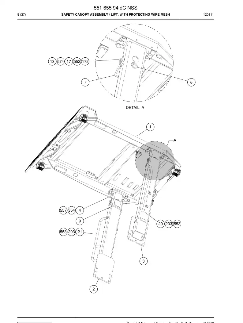 55165594d 551 655 94d SAFETY CANOPY ASSEMBLY - Sandvik Technical Drawing