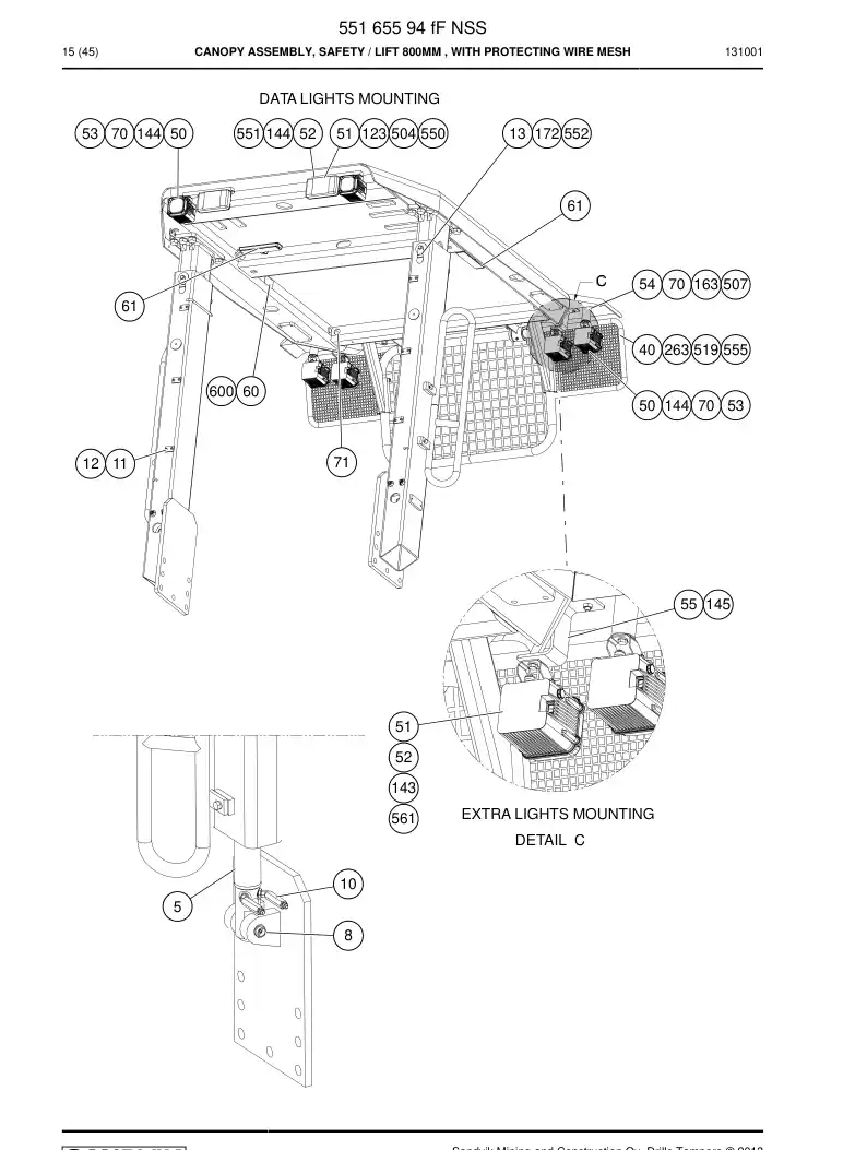 55165594f 551 655 94f Canopy Assembly, Safety - Sandvik Technical Drawing
