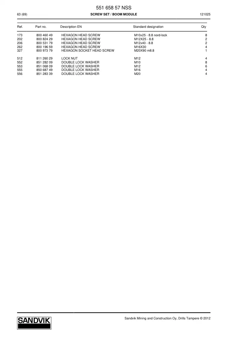 55165857 551 658 57 SCREW SET - Sandvik Technical Drawing