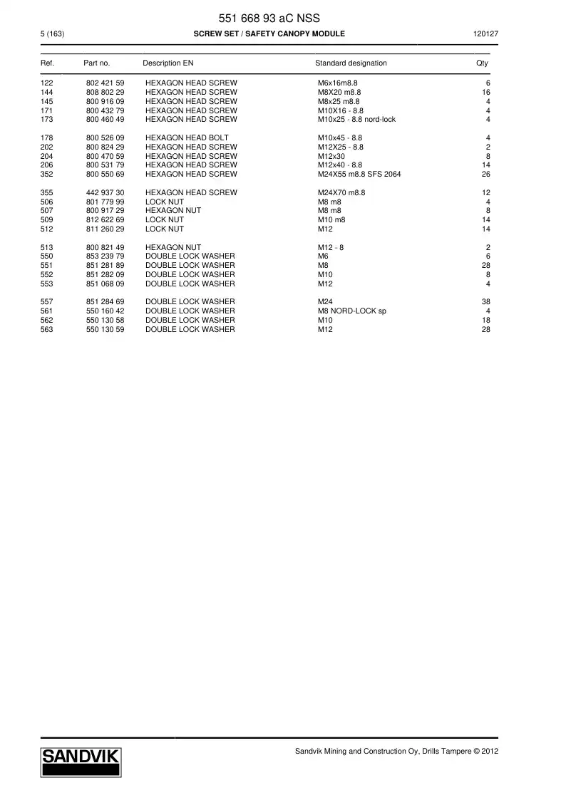 55166893a 551 668 93a Screw set - Sandvik Technical Drawing