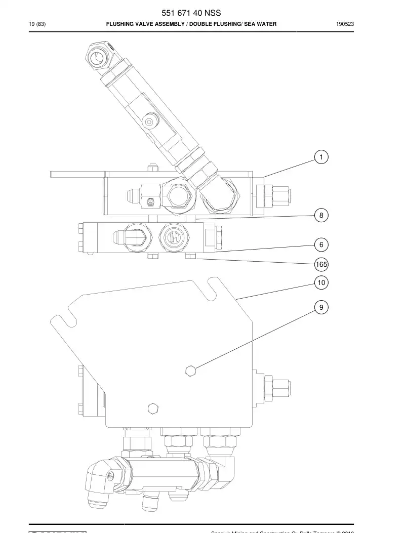 55167140 551 671 40 Flushing Valve Assembly - Sandvik Technical Drawing