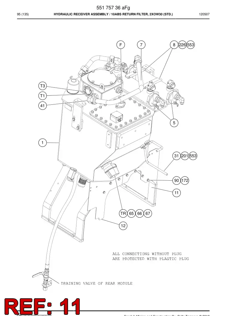 55167155 551 671 55 Fire wall - Sandvik Technical Drawing