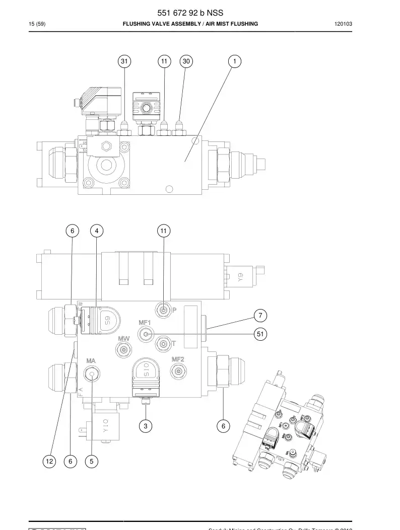 55167292b 551 672 92b Flushing Valve Assembly - Sandvik Technical Drawing