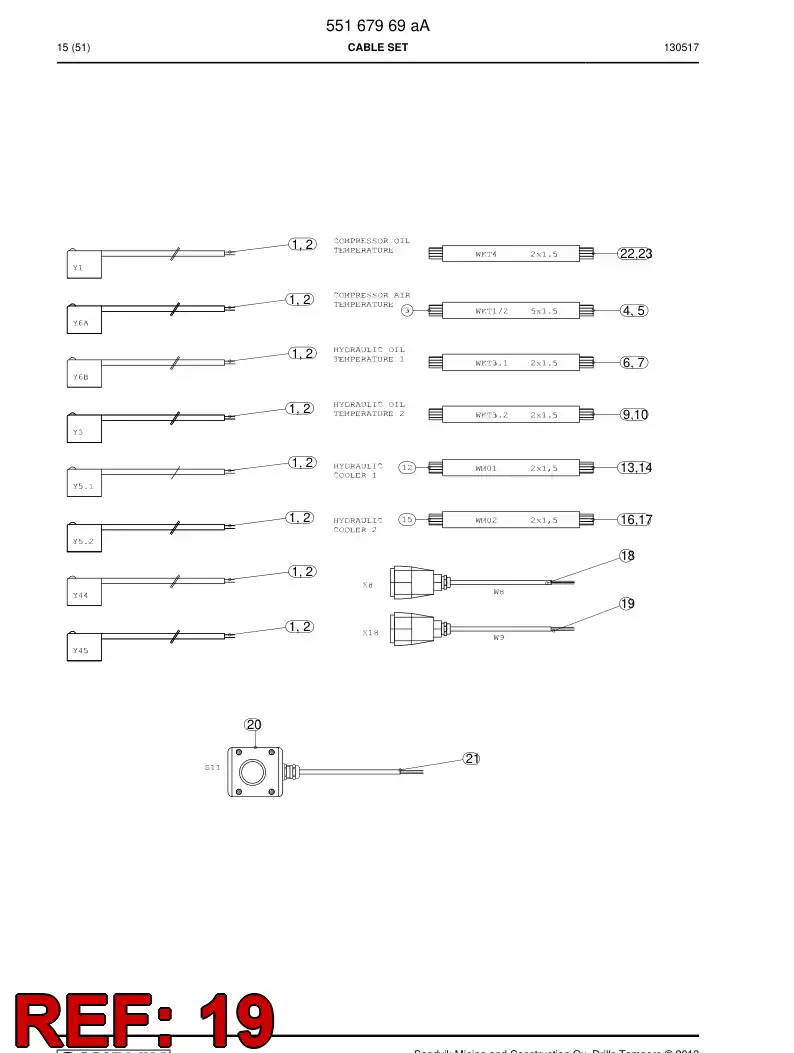 55167315a 551 673 15a Cable Assembly - Sandvik Technical Drawing