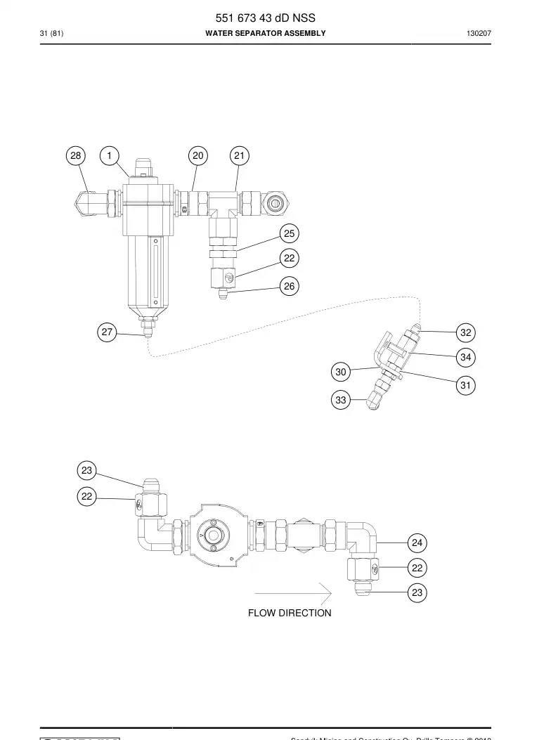 55167343d 551 673 43d WATER SEPARATOR ASSEMBLY - Sandvik Technical Drawing