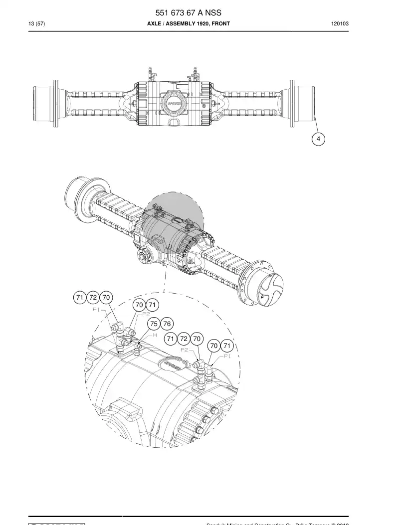 55167367 551 673 67 AXLE - Sandvik Technical Drawing