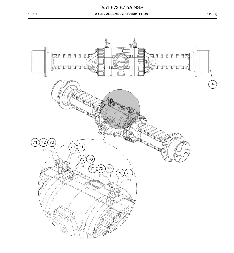 55167367a 551 673 67a Axle - Sandvik Technical Drawing