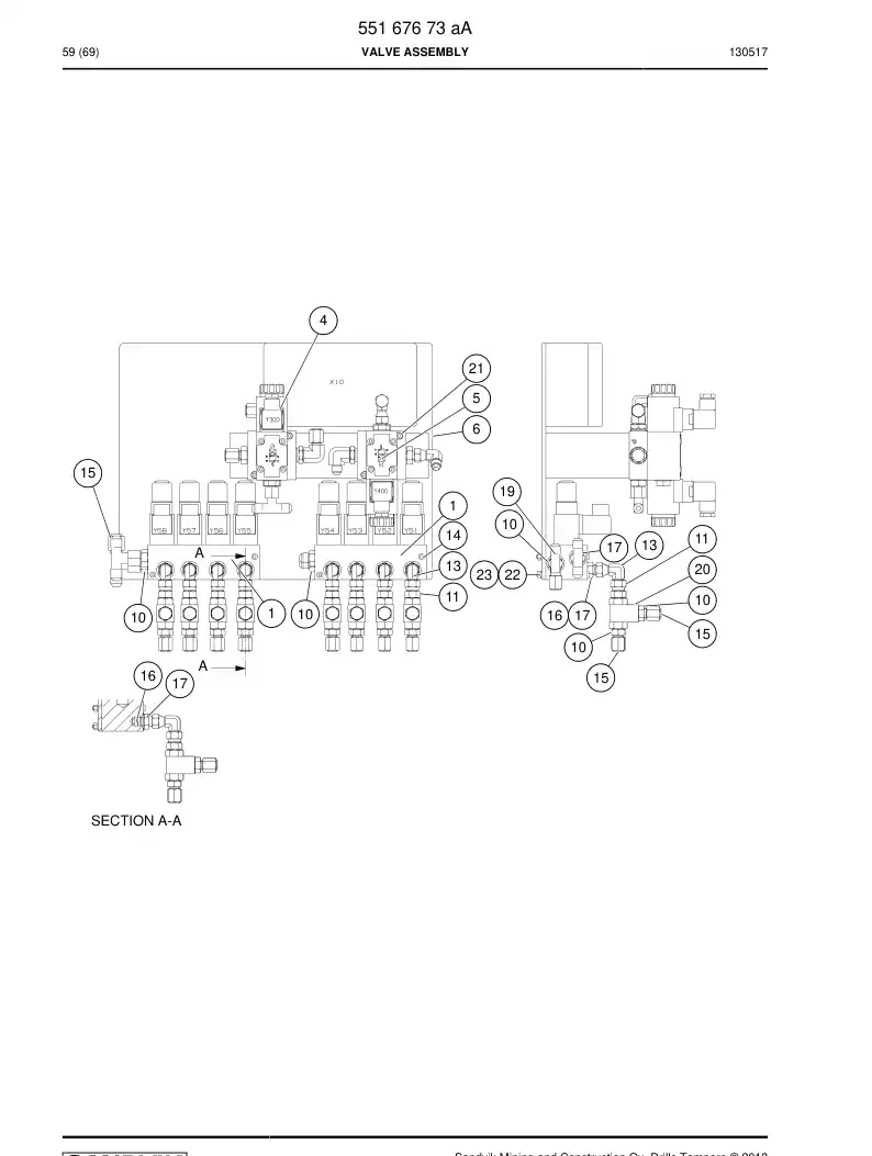 55167673a 551 676 73a Valve Assembly - Sandvik Technical Drawing