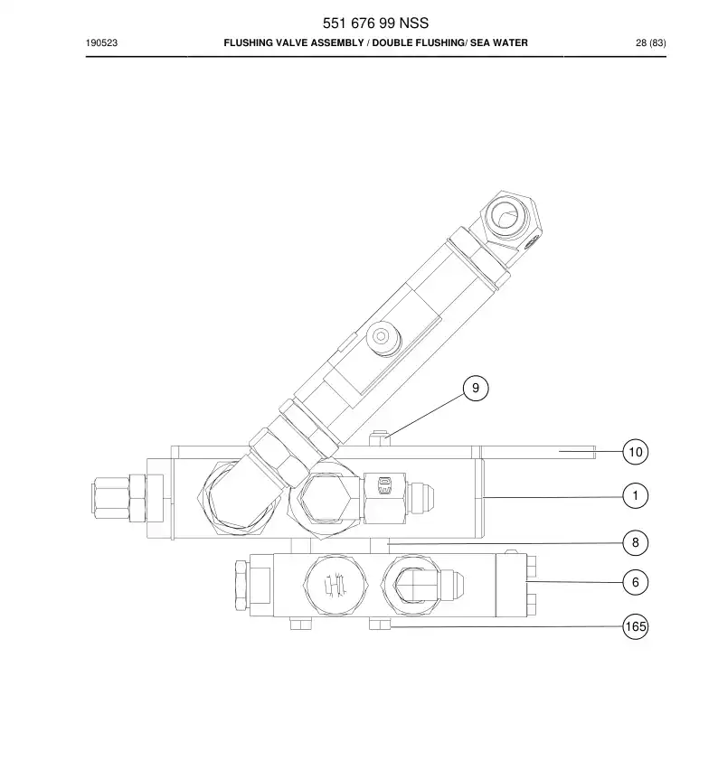 55167699 551 676 99 Flushing Valve Assembly - Sandvik Technical Drawing