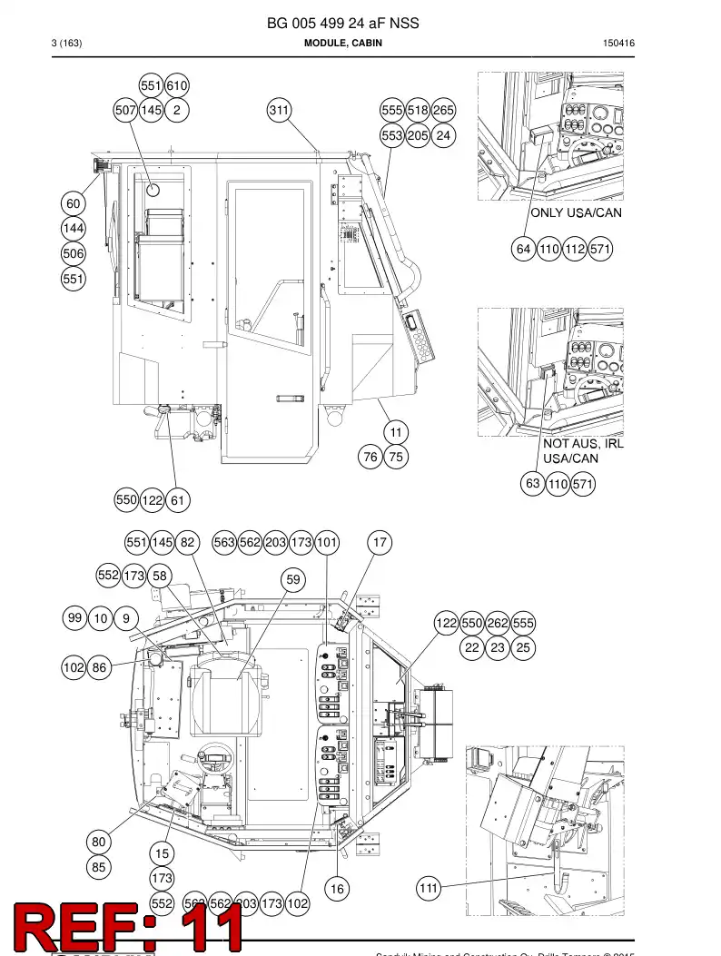 55167989 551 679 89 Cable entry plate - Sandvik Technical Drawing