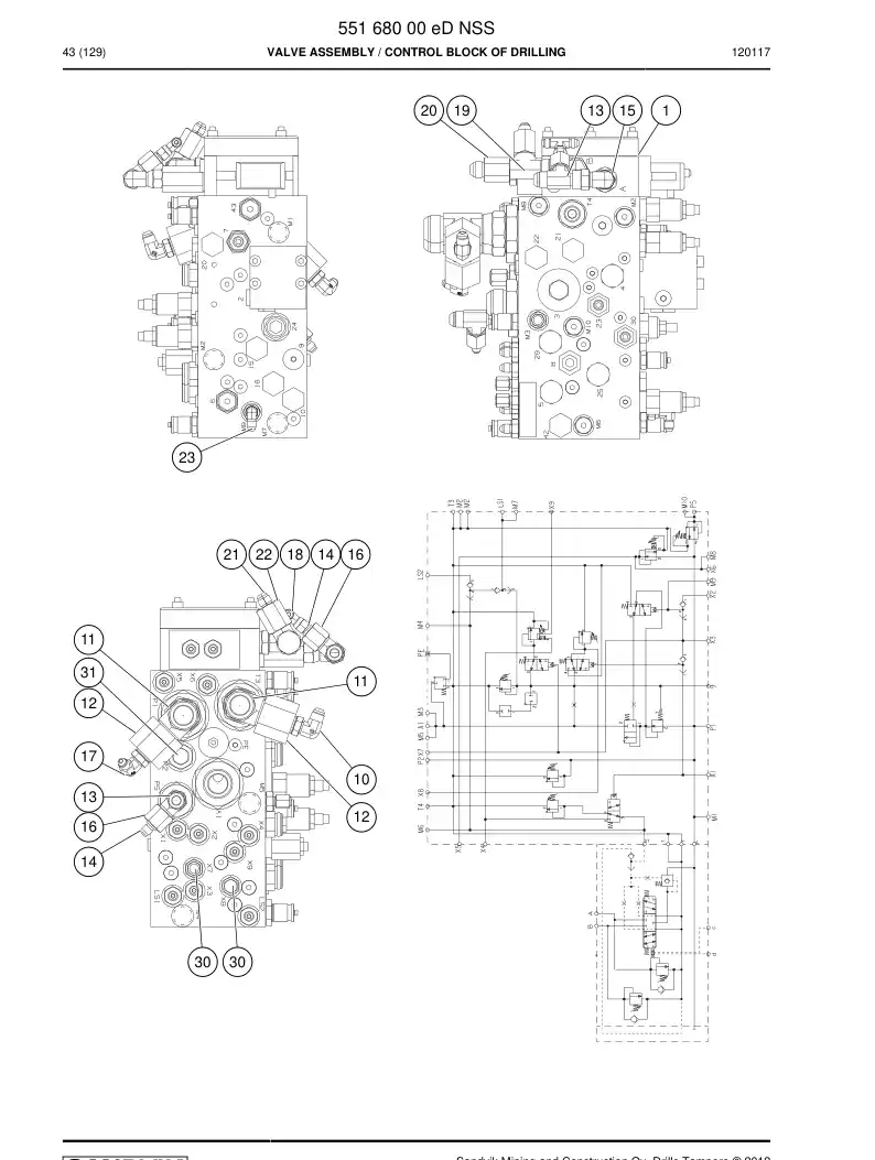 55168000f 551 680 00f Valve Assembly - Sandvik Technical Drawing