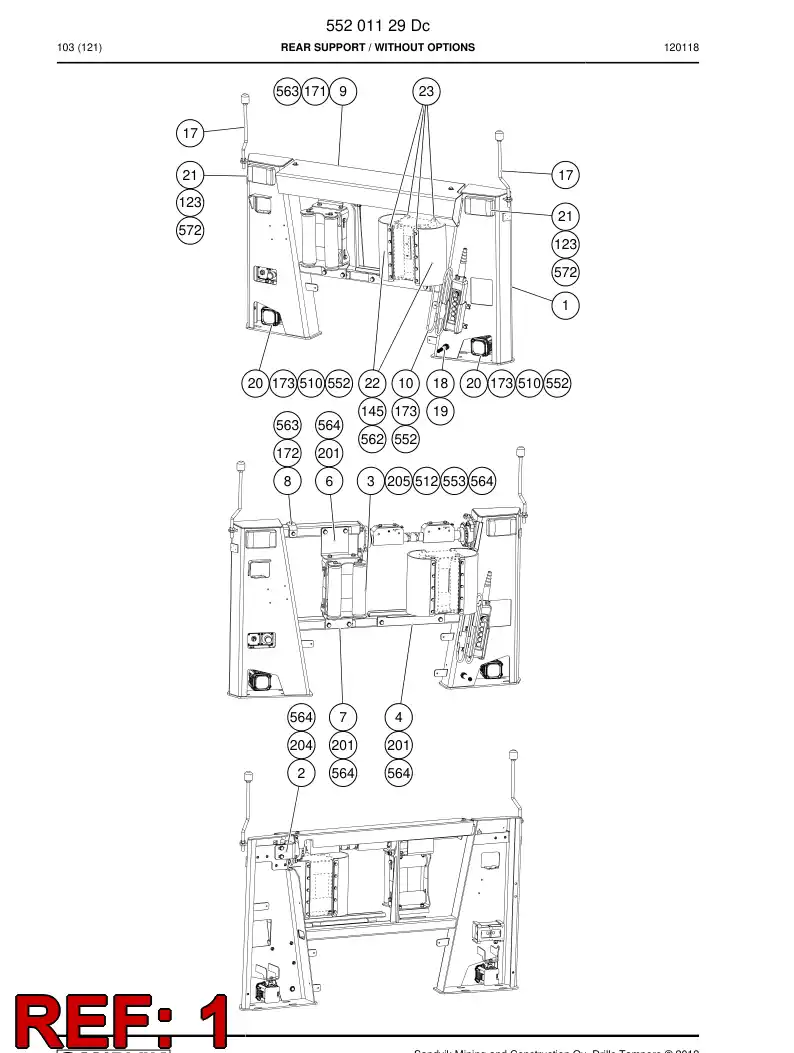 55168345b 551 683 45b REAR SUPPORT - Sandvik Technical Drawing
