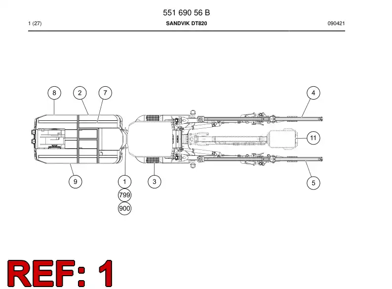 55169042 551 690 42 Carrier frame parts - Sandvik Technical Drawing