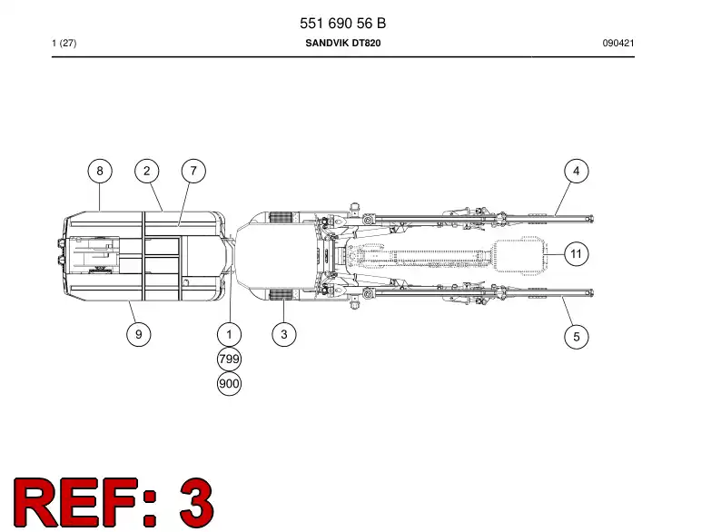 55169046b 551 690 46b Front end module - Sandvik Technical Drawing