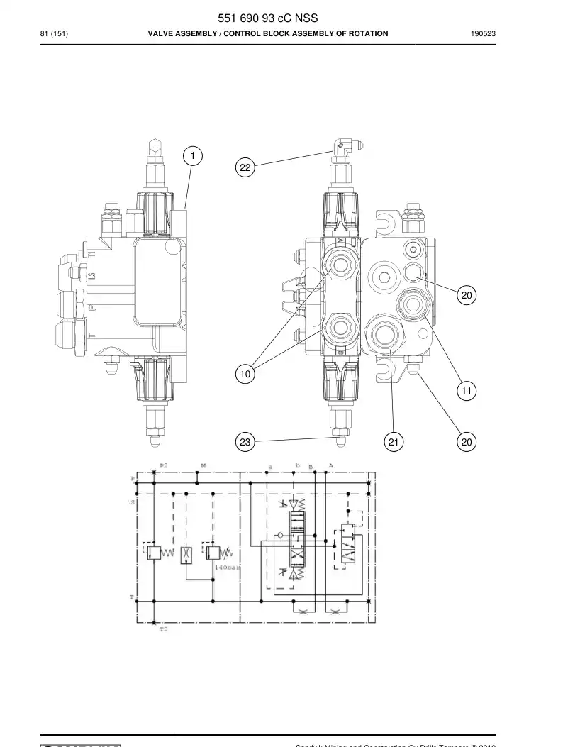 55169093c 551 690 93c Valve Assembly - Sandvik Technical Drawing