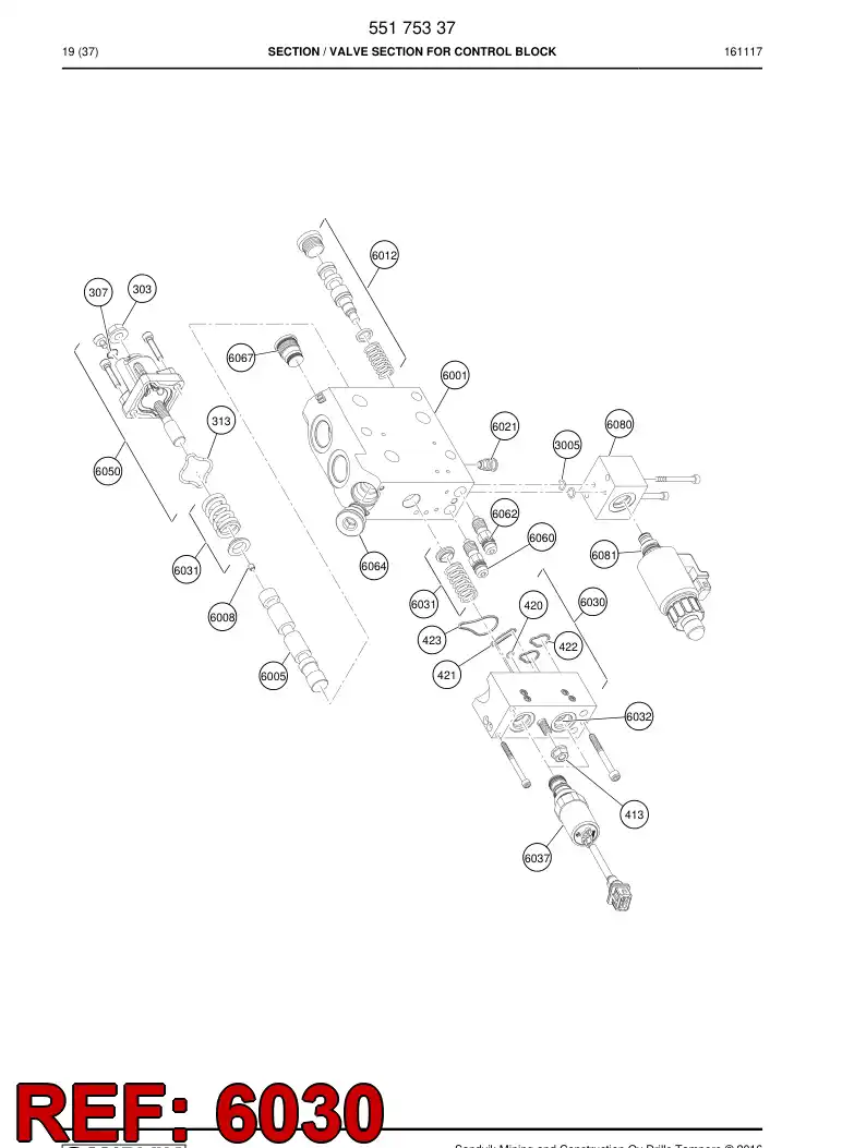 55169200a 551 692 00a Cover, Valve - Sandvik Technical Drawing