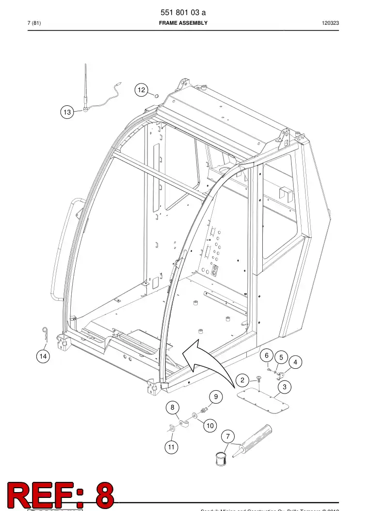 55169442 551 694 42 Slide frame - Sandvik Technical Drawing