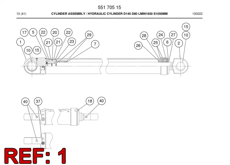 55170516a 551 705 16a Cylinder Tube Assembly - Sandvik Technical Drawing