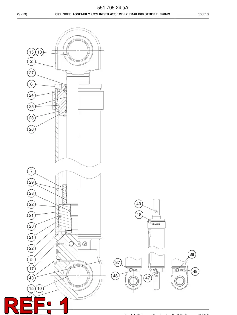 55170525a 551 705 25a Cylinder Tube Assembly - Sandvik Technical Drawing