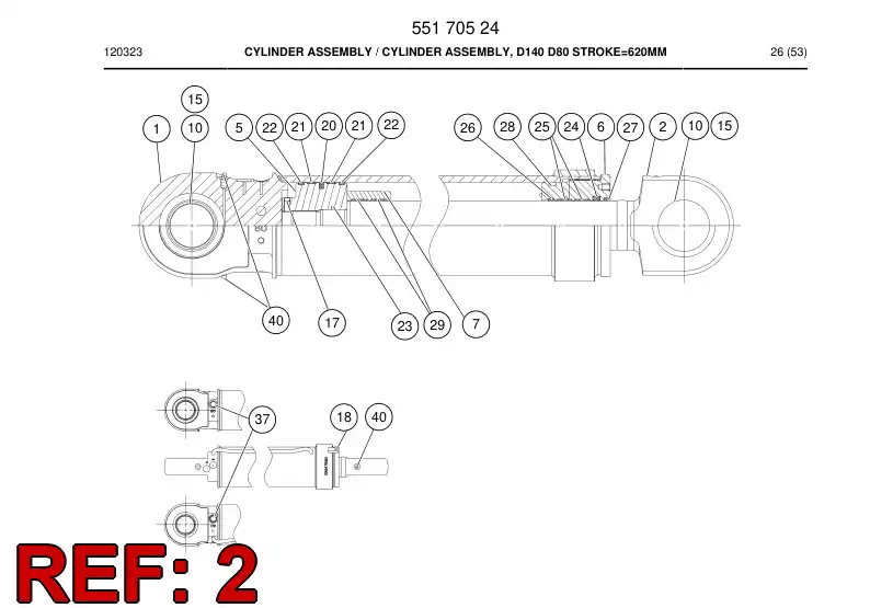 55170528 551 705 28 PISTON rod assembly - Sandvik Technical Drawing