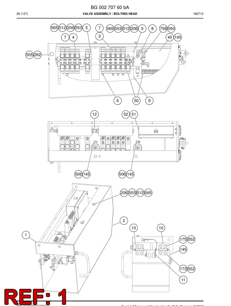 55170560 551 705 60 Bracket, Valve - Sandvik Technical Drawing