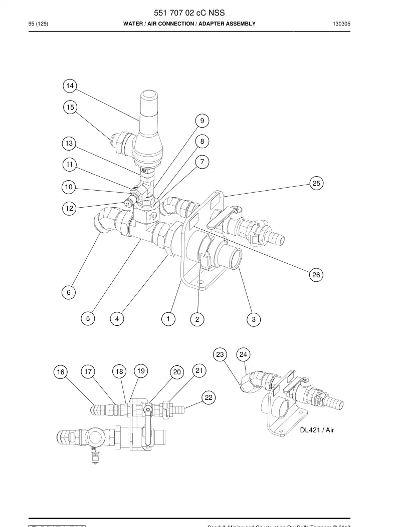 55170702c 551 707 02c Water / Air connection - Sandvik Technical Drawing