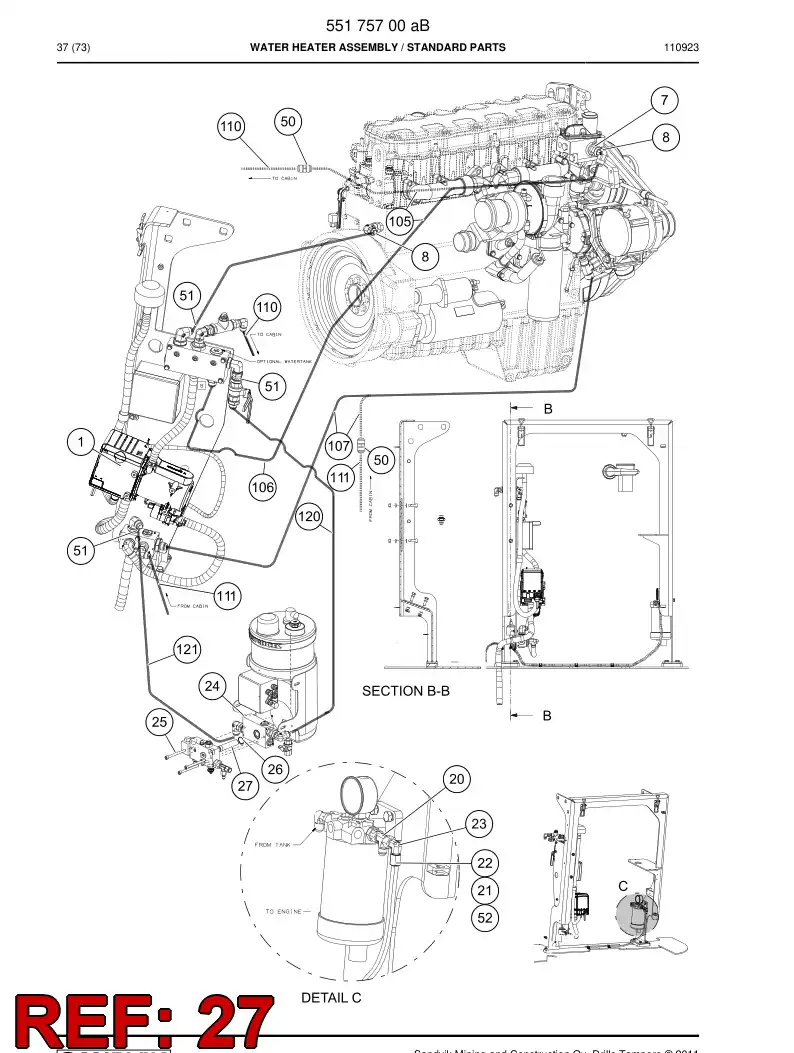 55170811 551 708 11 551-708-11 Pipe, Intake - Sandvik Technical Drawing