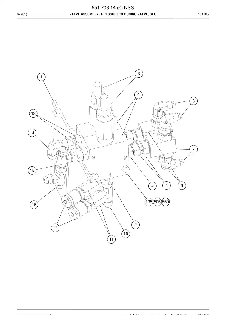 55170814c 551 708 14c Valve Assembly - Sandvik Technical Drawing