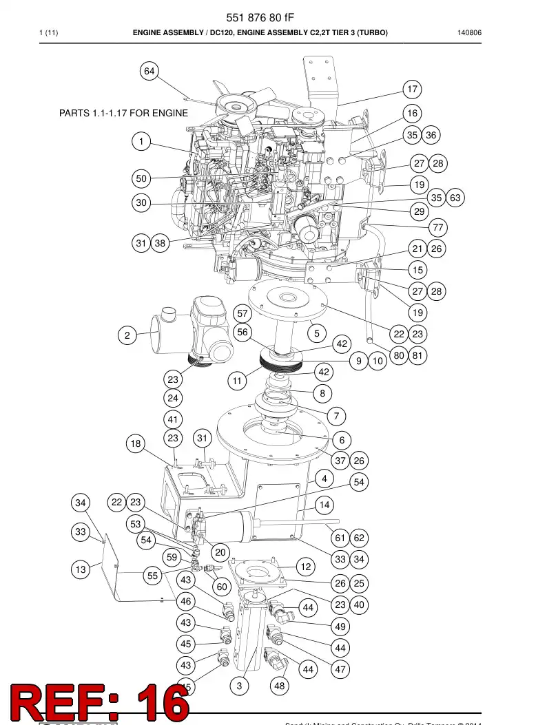 55170821b 551 708 21b Support, Engine - Sandvik Technical Drawing