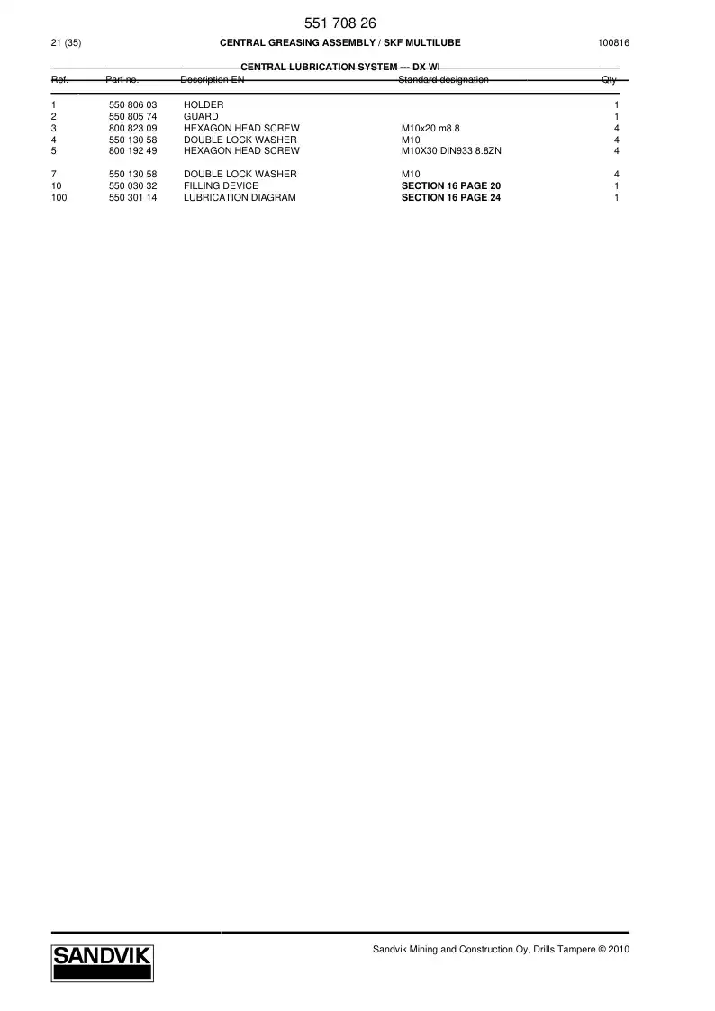 55170826 551 708 26 CENTRAL GREASING ASSEMBLY - Sandvik Technical Drawing