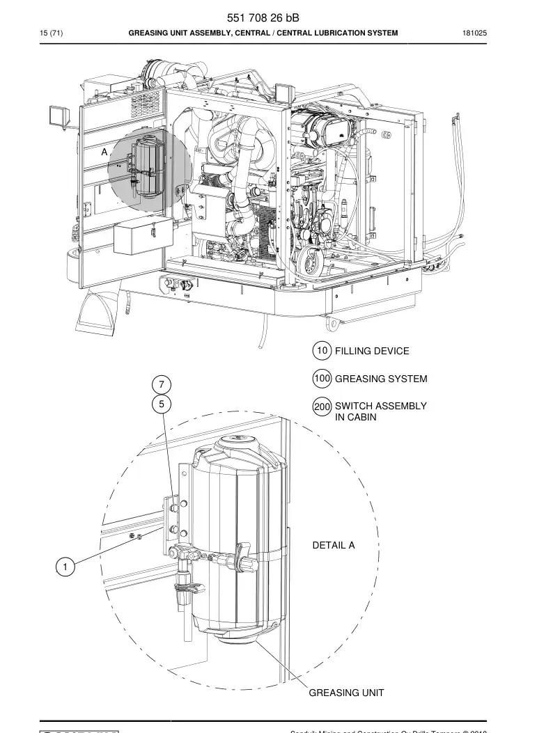55170826b 551 708 26b Greasing Unit Assembly, Central - Sandvik Technical Drawing