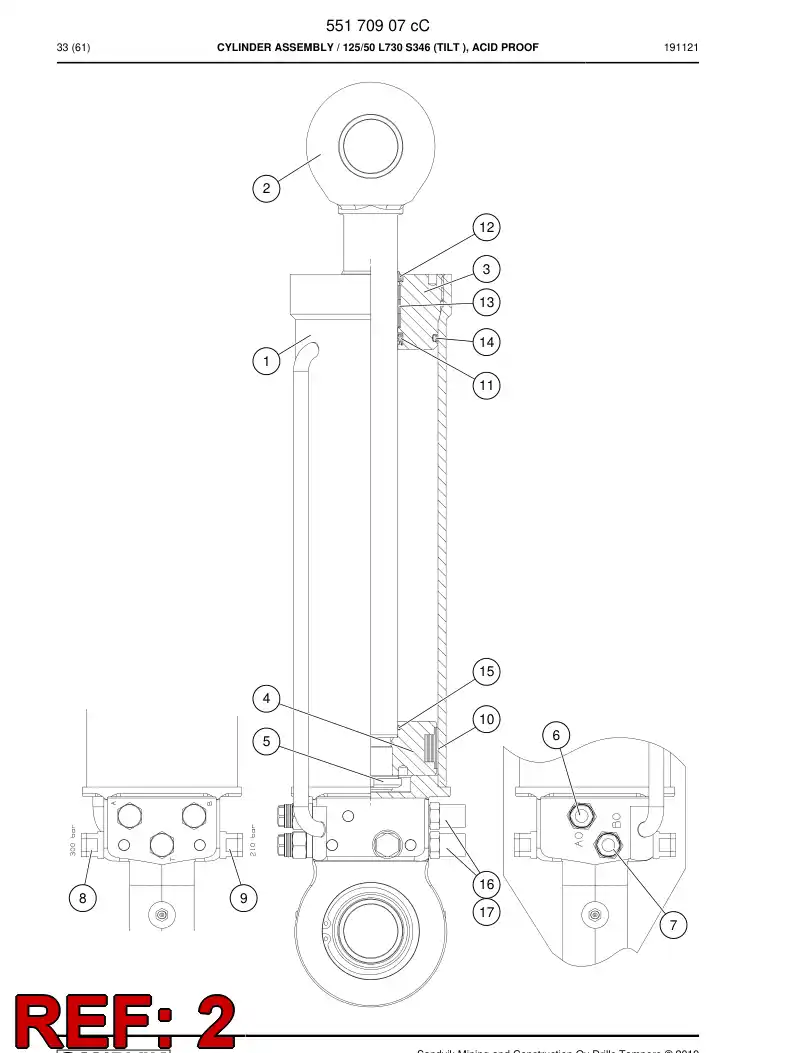 55170908 551 709 08 PISTON Rod Assembly - Sandvik Technical Drawing