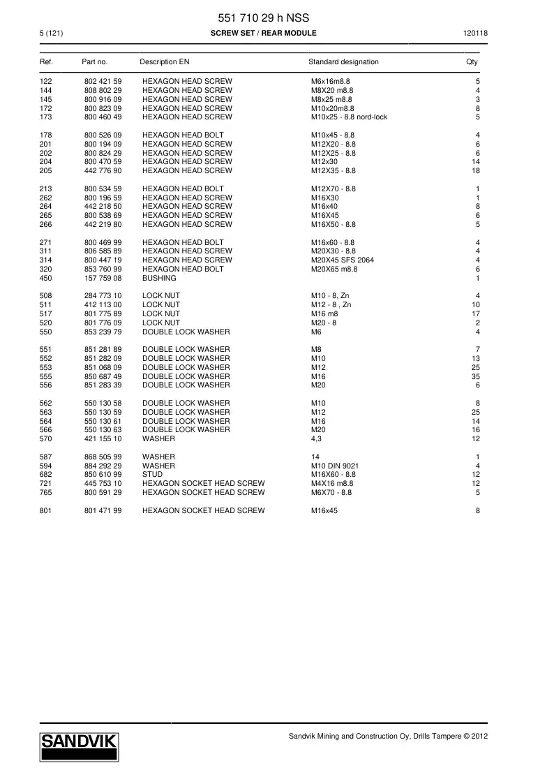 55171029h 551 710 29h Screw set - Sandvik Technical Drawing