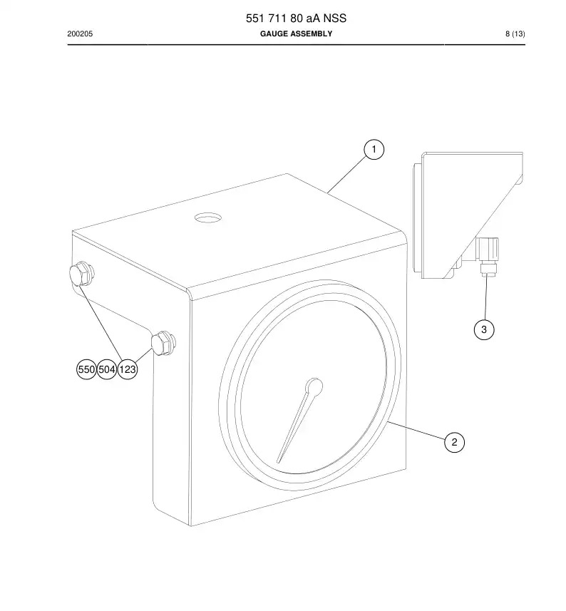 55171180a 551 711 80a Gauge Assembly - Sandvik Technical Drawing