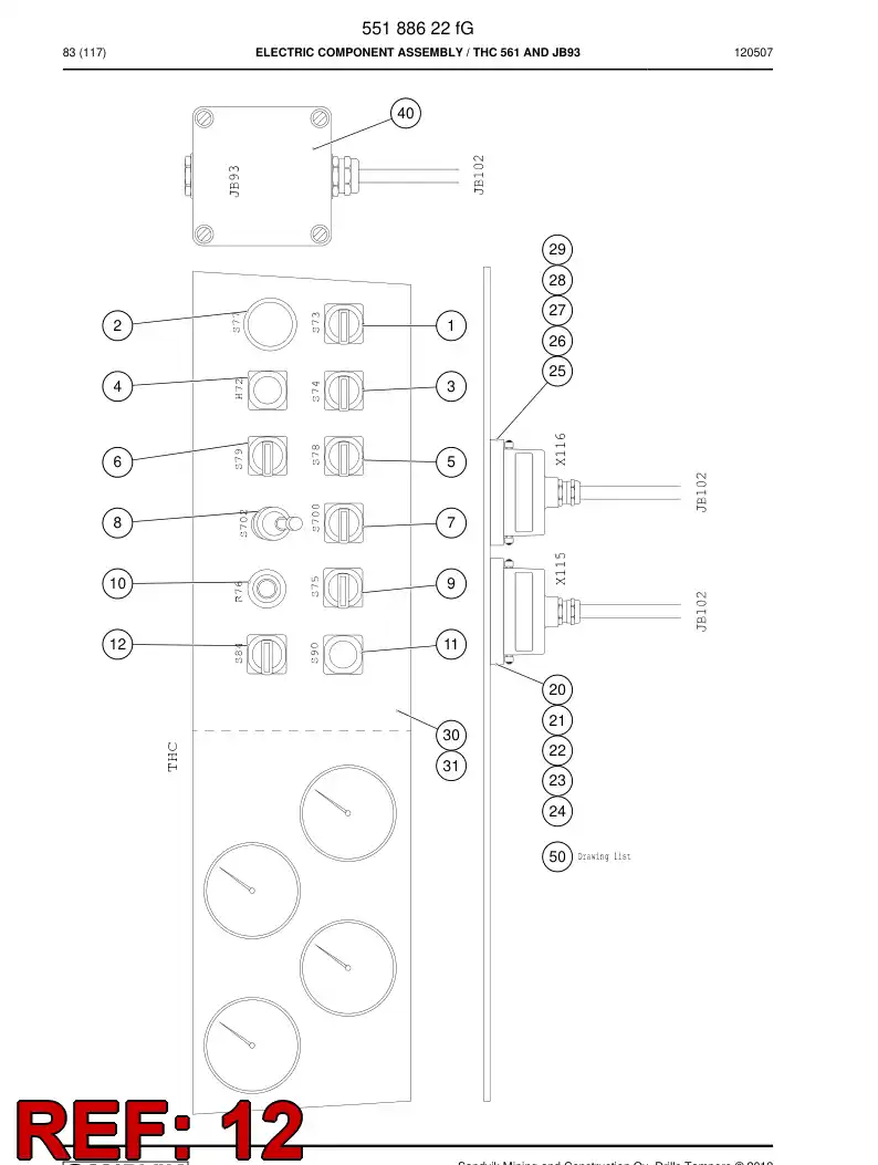 55171396 551 713 96 Switch, Selector - Sandvik Technical Drawing