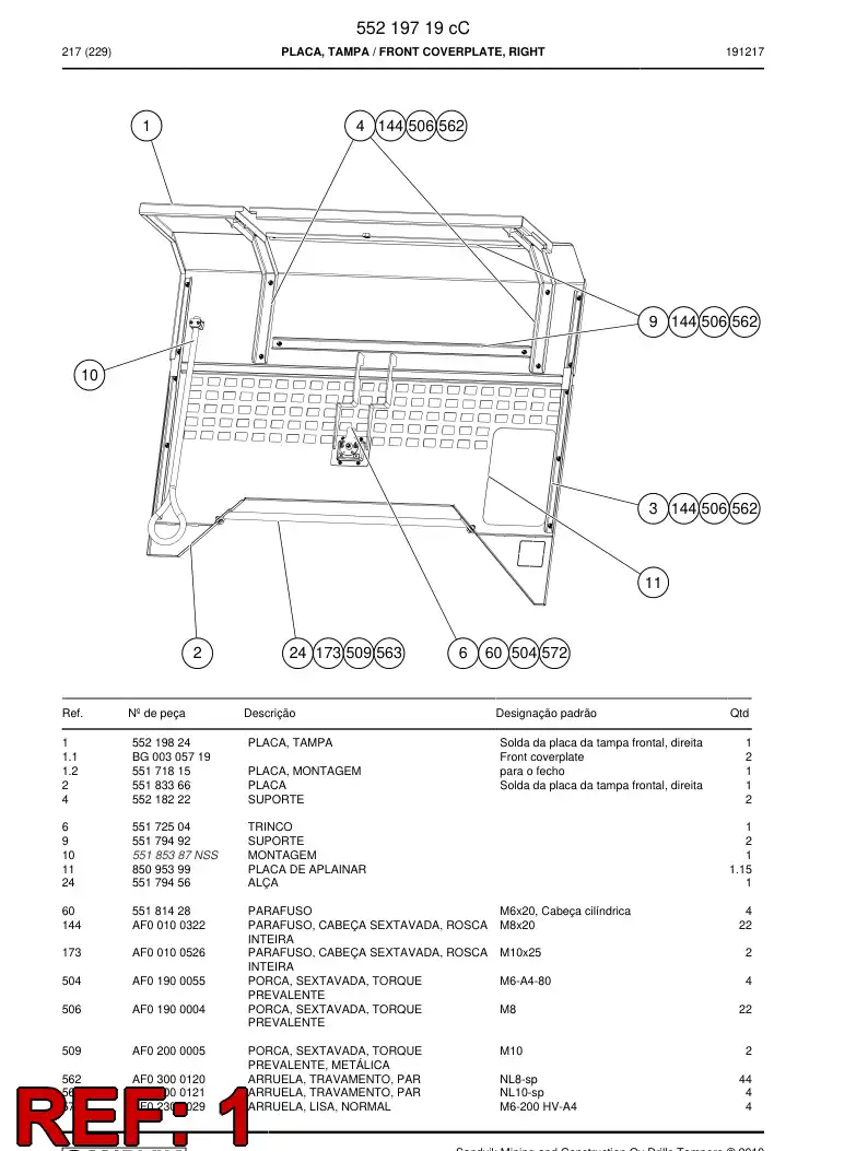 55171815a 551 718 15a Plate, Mounting - Sandvik Technical Drawing