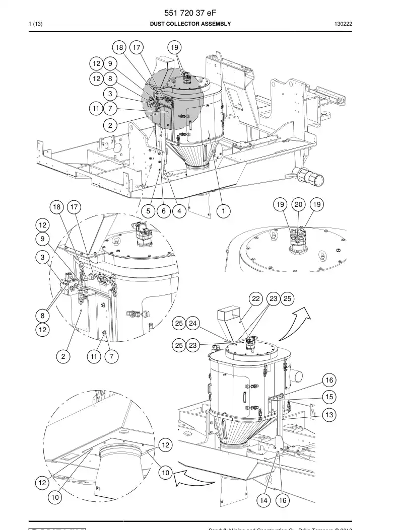 55172037e 551 720 37e Dust Collector Assembly - Sandvik Technical Drawing
