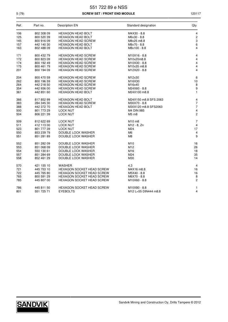 55172289e 551 722 89e Screw set - Sandvik Technical Drawing