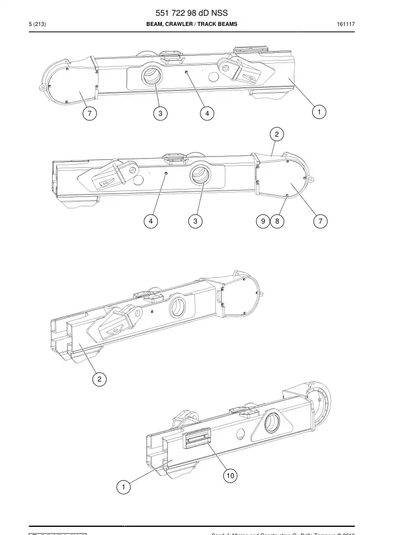 55172298e 551 722 98e Beam, Crawler - Sandvik Technical Drawing